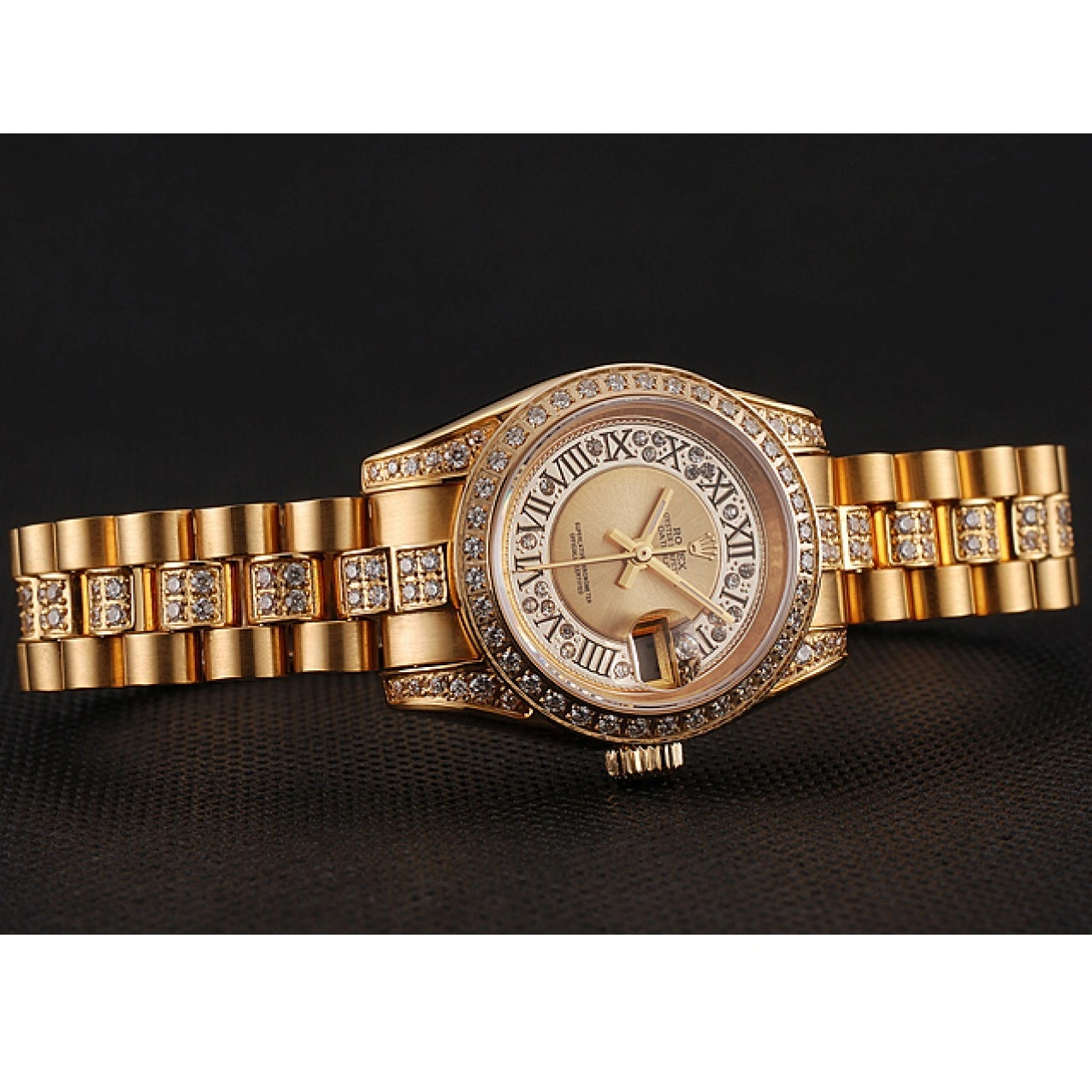 AAA replica watch Diamond Bracelet Pave Swiss Rolex DayJust Diamond Gold 1453953 Dial Gold 1025